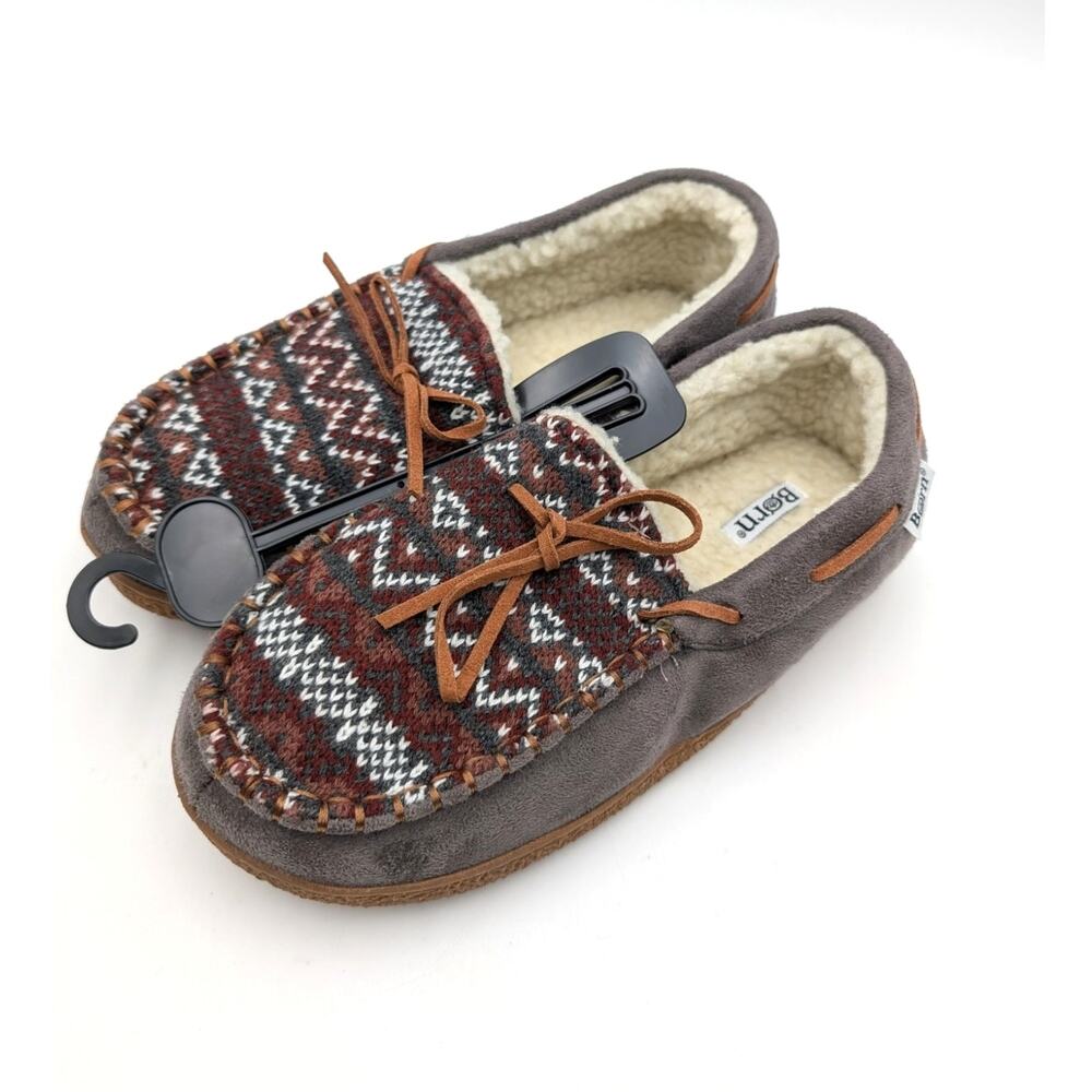 Born Tilia Chevron Bow Detail Moccasin Slippers Brown/Gray Size S/US5-6 EU36.5